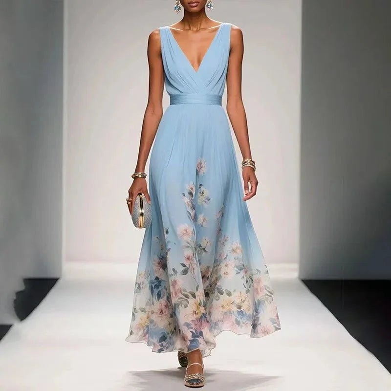 Retro-inspired floral dress with V-neck and flare
